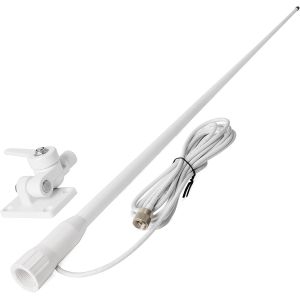 VornixorSarlshop-Antenne Radio Marine &eacute;tanche VHF en Fibre de Verre 1,1 m avec c&acirc;ble RG-58 de 7 m PL259/support de Base r&eacute;glable pour Voiture de Bateau ATV UTV (Blanc) - Neuf