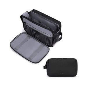 Trousse de toilette imperméable en cuir PU pour homme (noir), grande trousse de toilette de voyage, trousse de maquillage pour salle de bain et salle de sport - Neuf