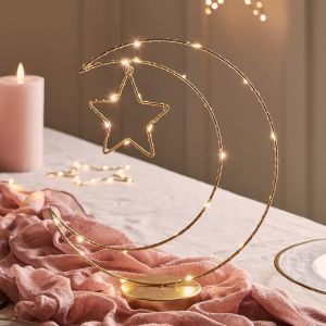 Kal-Décoration De Table En Métal Doré En Forme De Croissant De Lune Et Étoile Avec 20 Led Blanc Chaud À Piles Déco Pour Ramadan - Neuf