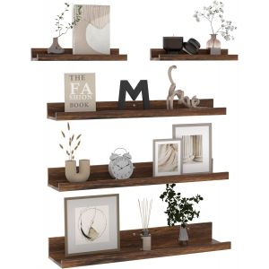 60CM Étagères Murales Flottante en Bois, Lot de 5 Tablettes Murales Marron pour La Chambre, Le Salon, La Cuisine et Le Bureau - Neuf