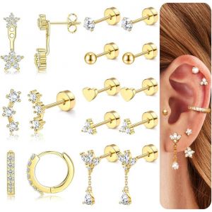 Tianyi-Boucles D'oreilles Femmes Acier Inoxydable Petites Boucles D'oreilles Argent Créoles Or Piercing Oreille Cartilage Clous D'oreilles Hypoallergéniques Lot Boucles D'oreilles Femme Or - Neuf