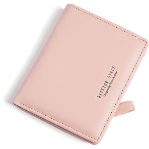 CAUC-Portefeuille Femme en Cuir Petit &agrave; Fermeture &Eacute;clair Porte Monnaie Femmes Slim Court Portefeuilles avec 7 Emplacements de Carte (Rose) - Neuf