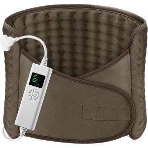 Coussin Chauffant Electrique 126x30cm Ceinture Chauffante Lombaire 6 Niveaux De Temp&eacute;rature Et Arr&ecirc;t Automatique Lavable Ceinture Chauffante Avec Velcro Pour Dos Cervicales Abdomen Couleur Caf&eacute; - Neuf
