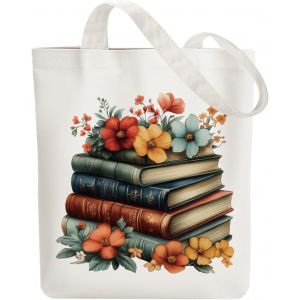 SJZG-Tote Bag Femme,Sac En Toile Imprim&eacute;,Sac Fourre-Tout Reutilisable,Coton Pflanze Und Worte Sacs De Courses,38 * 40Cm Large Blanc Sac Tote Bag En Toile Pour Shopping,Cadeaux - Neuf