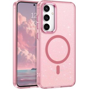 Checarzhn--No1-Coque À Paillettes Pour Samsung S24 Fe, Magnétique Compatible Avec Magsafe, Etui Bling Cristal, Housse De Téléphone Antichoc Anti-Rayures Case Pour Samsung Galaxy S24 Fe 5g 6.7"", Rose - Neuf