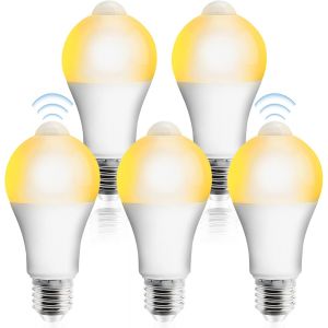Kalanka-Lot De 5 Ampoules Led E27 Avec D&iquest;&iquest;Tecteur De Mouvement Pir, 12 W, Blanc Chaud 2700 K, 1100 Lumens, Angle De Diffusion De 120&iexcl;&Atilde;, Irc 80, Non Dimmables, Ampoules Basse Consommation Pour Balcon Co - Neuf