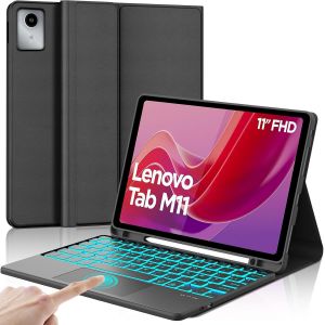 Clavier Pour Lenovo Tab M11 11"" Ave Touchpad, Coque Avec Clavier 7 Couleurs Rétroéclairées Bluetooth Magnétique Amovible Azerty Français Pour Lenovo Tab M11 11"" 2024 Tb330Fu/Tb330Xu, Noir - Neuf