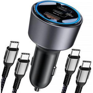 Sjzg-200w Car Charger, Usb C Car Charger Pd3.0 Qc4.0 Pps Fast Charging Car Adapter With 2 100w Usb C Cable 3 Port Type C Cigarette Lighter For Dell Xps, Macbook, Iphone 16 15 14, Galaxy S24 Ultra, Ip - Neuf