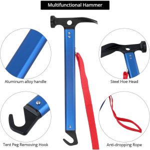 Kwex-&reg; Marteau De Camping 30.5 Cm, Maillet Camping Ext&eacute;rieur En Aluminium, Marteau De Tente Multifonctionnel Avec Extracteur De Piquets De Tente - Neuf