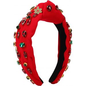 Kal-Bandeau De Noël Pour Femme, Bandeau À Cheveux Noué Scintillant Avec Strass, Large N?ud Supérieur, Bandeau Tendance, Accessoires De Cheveux De Noël - Neuf