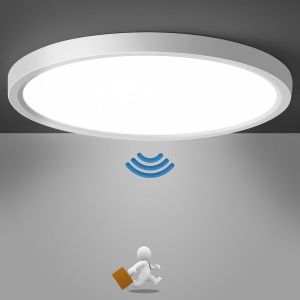 Lampe Plafonnier Led 18w Avec Détecteur De Mouvement Intérieur, Radar 4000k Rond, Lumière Pour Couloir, Escalier, Balcon, Cave 23×2,4cm - Neuf