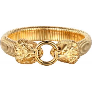 Bracelet Lion Pour Femme Homme : Or Argent T&ecirc;te De Lion Bracelet Acier Inoxydable R&eacute;glable &Eacute;lastique Fermeture Bracelet Bracelet Gothique Viking Biker Link Bully Chunky Bracelet Bracelet Hommes - Neuf