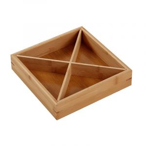 Hjlian Plateau En Bois Divise A Compartiments Multiples, Plateau De Service Pour Restaurants De Fondue Chinoise, Assiette A Sushis, Compartiments Croises - Neuf
