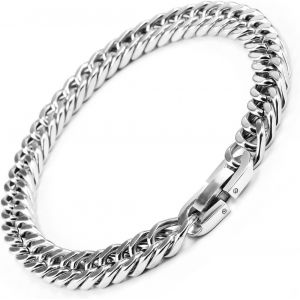 Eryi-Bracelet Cubain En Acier Inoxydable 316l Pour Homme Avec Fermoir, Bracelet Cubain Solide En Argent Noir Avec Coupe En Diamant De 8mm, Cadeaux De Bijoux Pour Homme - Neuf