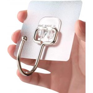 Crochet Adh&eacute;sif, 10 Pi&egrave;ces Crochets Adhesifs Transparent Auto Adhesif 15 kg (max), Crochet Mural Adhesif Forts pour Accroche Salle de Bain, Cuisine, Plafond, Mural, Porte, Peignoirs, Porte Serviette - Neuf