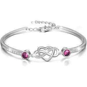 Bracelet Infini Argent Sterling Coeur D'amour Bracelet Réglables Avec Cristaux Bleus,Bijoux Cadeau Anniversaire Pour Femme Maman - Neuf