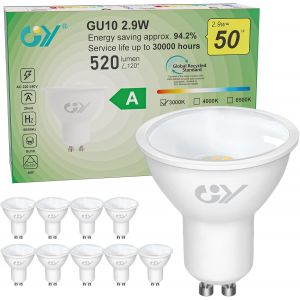 Vornixorsarlshopampoules Led Gu10 Classe A 2.9w Equivalent 50w, 520lm 3000k Blanc Chaud, Angle De Lumi&egrave;re 100&deg;, Ampoule Gu10 Led Efficacit&eacute; Energ&eacute;tique, Non-Dimmable, Lot De 10 - Neuf