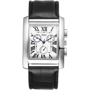 Eryi-Montres Carrées En Cuir Pour Homme - Montre Analogique À Quartz Avec Bracelet En Cuir - Plusieurs Cadrans - Trois Yeux - Cadeau Pour Homme - Noir Et Marron - Neuf