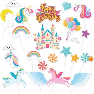 ERYI-23Pcs Licorne Décorations De Gâteaux De Anniversaire Pour Filles Enfants, Happy Birthday Cake Topper De Licorne Cupcake Topper Pour Filles Sirène Topper De Gâteaux De Anniversaire Fournitures - Neuf