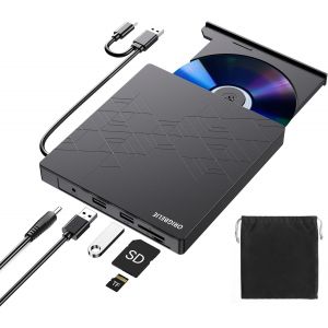 6 en 1 Lecteur CD Externe pour PC,USB 3.0 Type C CD/DVD +/-RW Graveur DVD Externe avec Lecteur de Carte SD/TF,Mince Lecteur DVD Externe pour Windows 11/10/8/7/XP Vista Linux Mac OS - Neuf