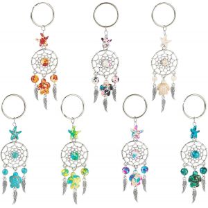 Kal-Lot De 7 Porte-Cl&eacute;s Attrape-R&ecirc;ves Boh&egrave;me En M&eacute;tal Avec Perles Turquoises En Forme De Tortue Et D'&eacute;toile Pour La Fabrication De Bijoux Pour Femme, Portefeuille, Sac &Agrave; Main, Accessoire - Neuf