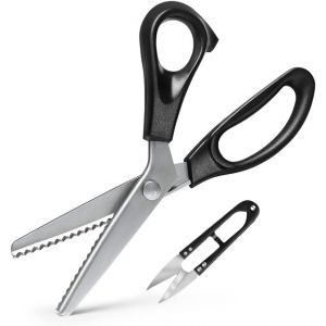 Kalanka-Ciseaux Cranteurs Noir 23,5 Cm Ciseaux De Couture Professionnels Noir En Acier Inoxydable Ciseaux &Agrave; Denteler Pour Travaux Manuels Cuir Coton Papier Tissu - Neuf