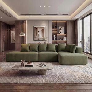 Ensemble de canap&eacute;s HWC-Q28, canap&eacute; en L, canap&eacute; de salon, tissu chenille (270 g/m&sup2;), partie couchage &agrave; droite 60 x 310 x 150 cmvert - Neuf