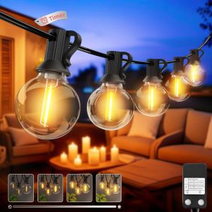Dimmer&minuterie Guirlande Guinguette Exterieur 15m/49ft,G40 Led Guirlande Lumineuse Extérieur,Étanche Guirlande Ampoules Pour Jardin Terrasse Mariage Fête Balcon Noël(Blanc Chaud) - Neuf