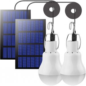 Ampoules Solaires Led Lampe Extérieur Lot De 2 Lampe Suspendue Avec Panneau Solaire 3w, Éclairage Pour Extérieur Interieur Camping Randonnée Poulailler Jardin[Amp744752] - Neuf