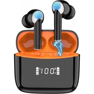 AYU-Ecouteurs Bluetooth sans Fil,Écouteurs Intra-Auriculaires Bluetooth 5.3 avec ENC Réduction De Bruit Mic,Contrôle Tactile,50H,Boîtier de Charge,Affichage LED,Écouteurs Étanches - Neuf