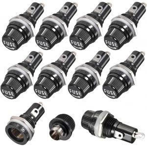 Lot de 10 porte-fusibles 5 x 20 mm, 10 A, 250 V, noir, à vis, montés sur panneau - Neuf