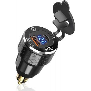 Prise Usb C Moto Din Chargeur, 30W Pd3.0 Et 18W Qc3.0 Dual Usb Din Hella Socket With Led Voltmeter, Waterproof Aluminum Adaptateur Allume Cigare Plug Pour Moto 12V/24V Bwm Ducati Triumph Mot[Z2466] - Neuf