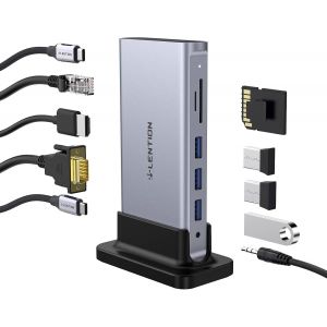 Station D'Accueil Usb C Avec Écran Sst 4K Hdmi & Vga,Rj45,Lecteur De Carte Sd/Tf,Aux,3X Usb 3.0,Pd 100W,Hub Usb C Compatible Macbook Pro 2023-2016,Mac Air/Surface,Etc (D55 Gris) - Neuf