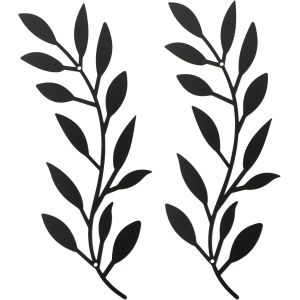 Déco Murale, 2 Pièces Décoration Murale Métal Arbre Feuilles Mural Decoration Intérieure Chambre Métal Art Sculpture Murales Ornement Maison, Rustique Metallique Mural Pour Cuisine Bain, Noir - Neuf