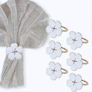 Fleur De Printemps Blanc Pens&eacute;e Or Rond De Serviette Lot De 6 - Neuf