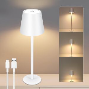 Tianyi-Lampe De Table Sans Fil À Intensité Variable, Batterie Rechargeable 5000mah, Tactile À Led 3 Couleurs Dimmables, Avec Usb-C, Étanchéité Ip54 Pour L'intérieur Et L'extérieur, Chambre(Blanc) - Neuf