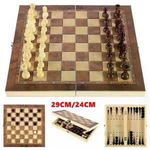3 En 1 Jeux D'&eacute;chiquiers 29cm/24cm Rangement Pliant En Bois Exquis Jeu D'&eacute;checs De Voyage Jeux D'&eacute;checs Pour Jeu De Soci&eacute;t&eacute; D'&eacute;checs 32 Chessman - Neuf