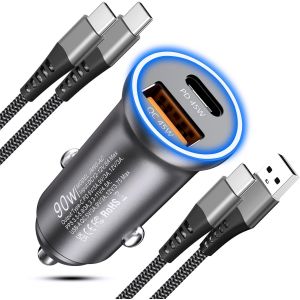 Chargeur Allume Cigare USB C Rapide 90W, Chargeur Voiture USB C PD+QC Adaptateur Prise Allume Cigare Rapide Chargeur Telephone Voiture avec Cable pour iPhone 16 15 Pro Max, Samsung S25 S24 S23 S22 - Neuf