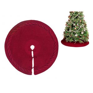 Jupe de sapin de No&euml;l rouge vin 92 cm, en maille, avec housse d&eacute;corative pour le pied. - Neuf