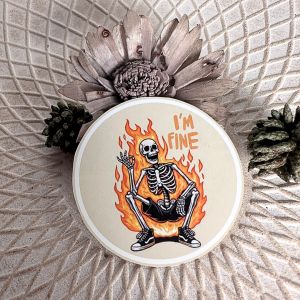 sticker personnalis&eacute; - couleur - squelette flammes - fait main - Neuf