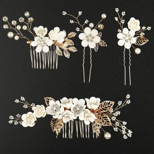 Kal-4 Pack Accessoire Cheveux Mariage,Fleurs Epingle Mariage,Bijoux De Tete Cheveux Mariage,Mariée Strass Cristal Vignes Fleur Feuille Headpieces Accessoires,Pinces À Cheveux Pour Femmes Et Filles - Neuf