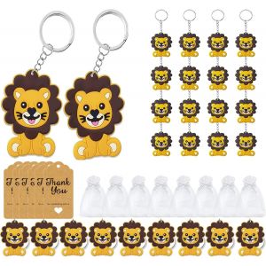 Lbgwp60-Lot De 30 Mini Porte-Clés, Porte-Clés, Animaux Avec Étiquettes Kraft Et Sacs En Organza Blanc, Bonbonnières Pour Animaux D'anniversaire De Fête Pour Enfants, Jaune, M - Neuf