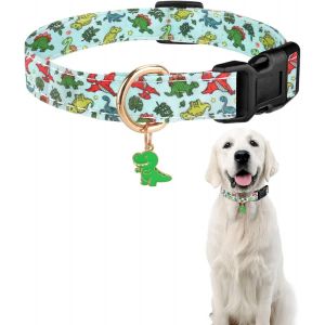 Collier D'&eacute;t&eacute; Pour Chien - Fleurs Color&eacute;es - Avec Boucle En Plastique &Agrave; Fermeture Rapide - Collier Confortable En Coton Pour Gar&ccedil;ons Et Filles Pour Chien De Petite (Fleurs Dinosaures, M) - Neuf