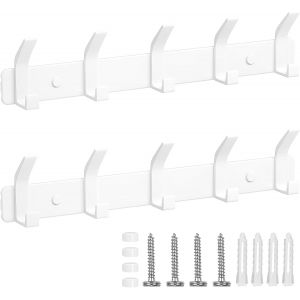 SJZG-Porte Manteau Mural Lot De 2, Pat&egrave;res Porte Manteaux Crochet Mural Antirouille Avec 5 Crochets, Pat&egrave;re Murale Porte-Manteau Pour Cuisine, Salle De Bain Et Chambre, Blanc - Neuf