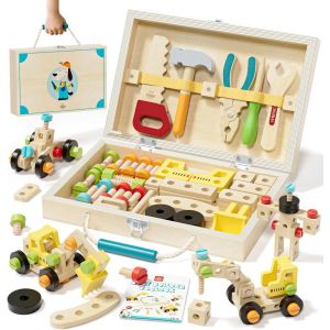 Caisse a Outil Enfant Jouet en Bois Jouet 3 4 5 Ans Fille Garcon,29 Pièces Boite a Outils Enfant Établi Enfant,Jeu de Construction Jeux Educatif 3 Ans+ - Neuf