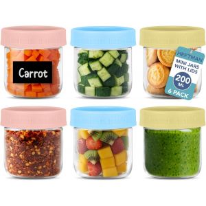 Jexnovashop-Lot De 6 Pots De Petit-D&eacute;jeuner Avec Couvercle - 200 Ml - Pour Bo&icirc;te &Agrave; D&eacute;jeuner, Conservation Des Aliments, Sauces, Fruits - Bocaux Herm&eacute;tiques En Verre - Neuf