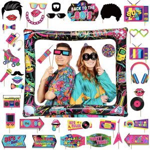 Mevronisshop-Cabine Photo Gonflable R&eacute;tro Des Ann&eacute;es 80 Avec 40 Accessoires De Photomaton,Accessoire Annee 80 Photo,Annee80 Cadrephoto Pour Selfie Pour F&ecirc;te Disco Des Ann&eacute;es80,Accessoires De Jeu Pour - Neuf