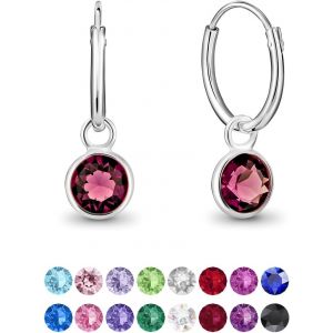 Kal-&reg; Boucles D'oreilles Petites Cr&eacute;oles En Argent Fin 925 Avec Cristaux De Swarovski&reg; Elements Ronds - &Eacute;paisseur 1.5 Mm - Diam&egrave;tre 14 Mm - Choix De Diff&eacute;rentes Couleurs - Neuf