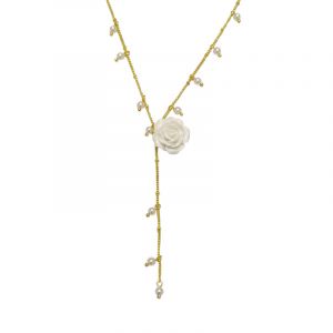 Collier R&eacute;tro Fran&ccedil;ais Doux &Agrave; Pampilles De Perles & Fleurs Blanches Laiteuses - Design Atypique Encha&icirc;n&eacute; M&eacute;tallique Pour Occasions Sp&eacute;ciales - Neuf
