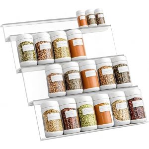 Jexnovashop-Rangement &Eacute;pices Cuisine &Eacute;tag&egrave;re Acrylique Transparente Pour Tiroirs, 4 Pi&egrave;ces Combinables &Eacute;tiquet&eacute;es - Neuf
